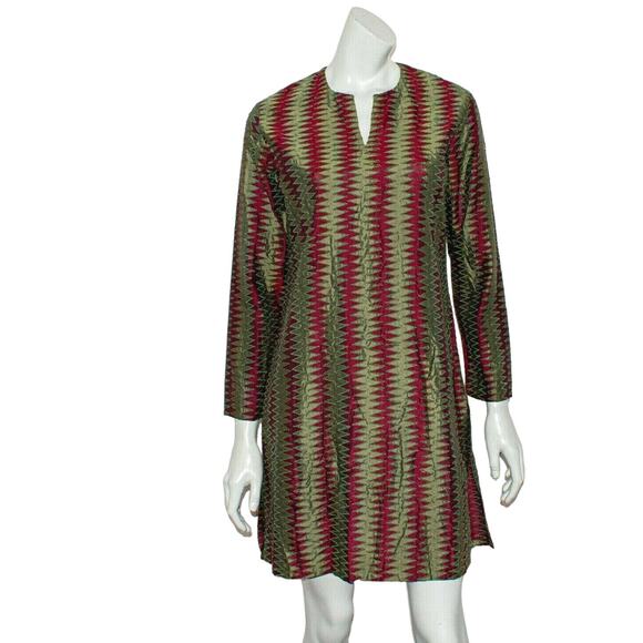 NEERU KUMA Tunic Blouse Vneck Green Red size Medium - Picture 1 of 9